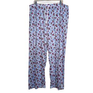 Womens Floral Pajama Pants 3X Light Blue With Pink Flowers & Eiffel Tower Print